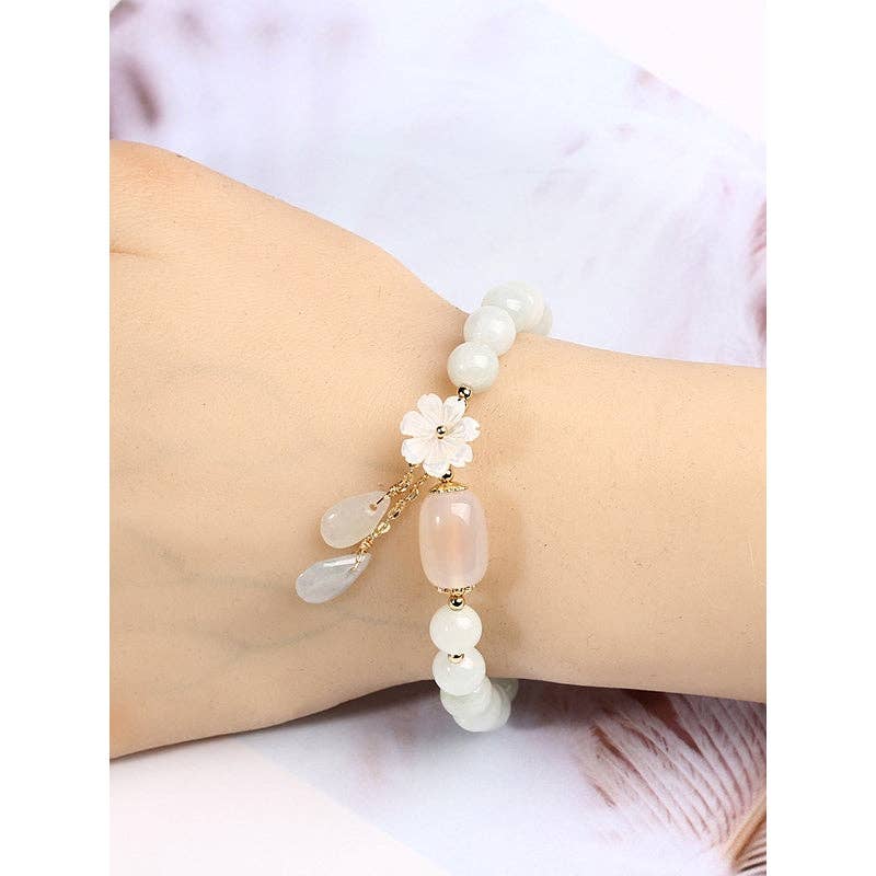 National Jade Beads&Flower Handmade Bracelet
