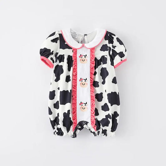 Baby Girls Summer Farm Cow Embroidered Infant Romper