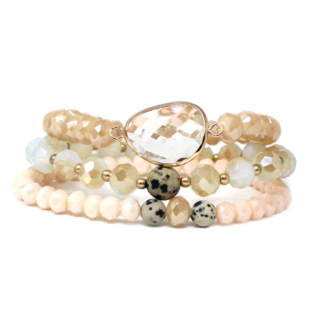 CRYSTAL 3 ROW STONE BEADS STRETCH BRACELET JB-2474