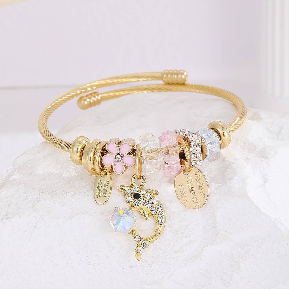 Gold Stainless Steel Dolphin Tail Bracelet_CWMM8490
