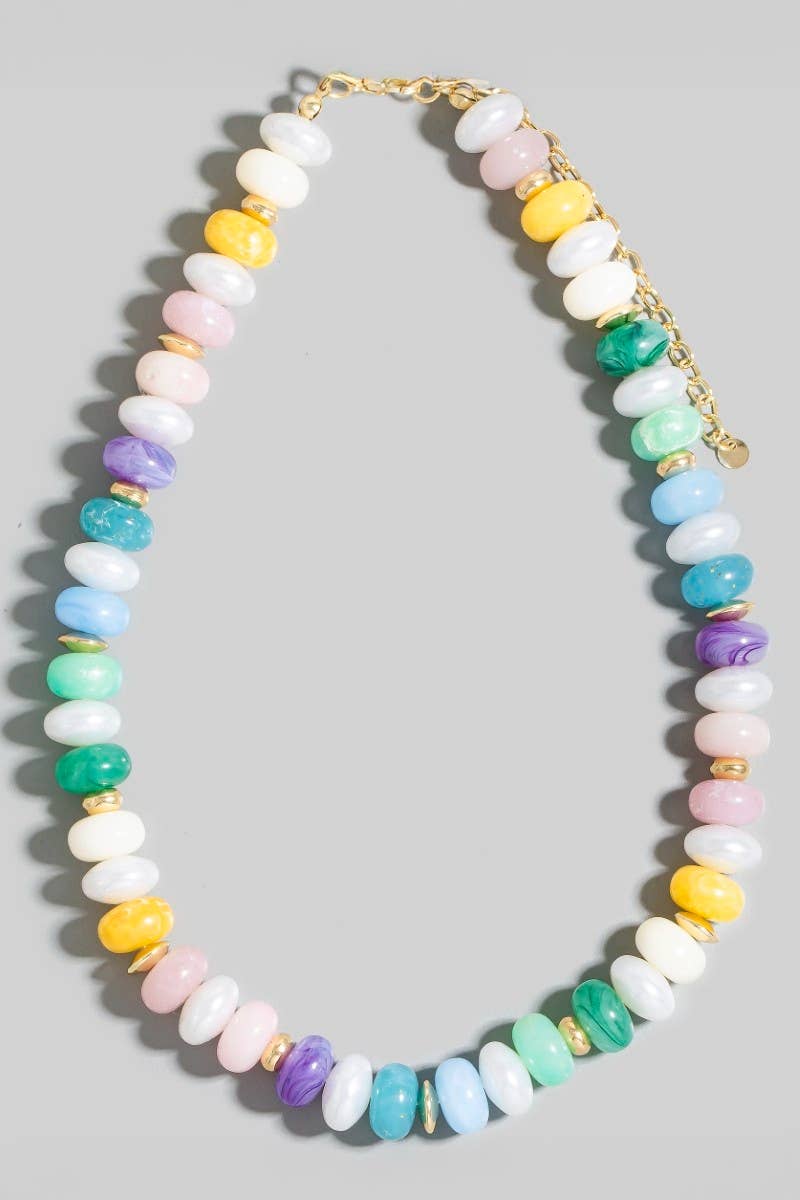 Mixed Pearl And Marble Resin Disc Beaded Necklace
