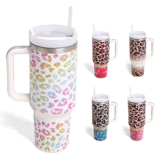 Glitter Leopard 40oz Tumbler with Handle