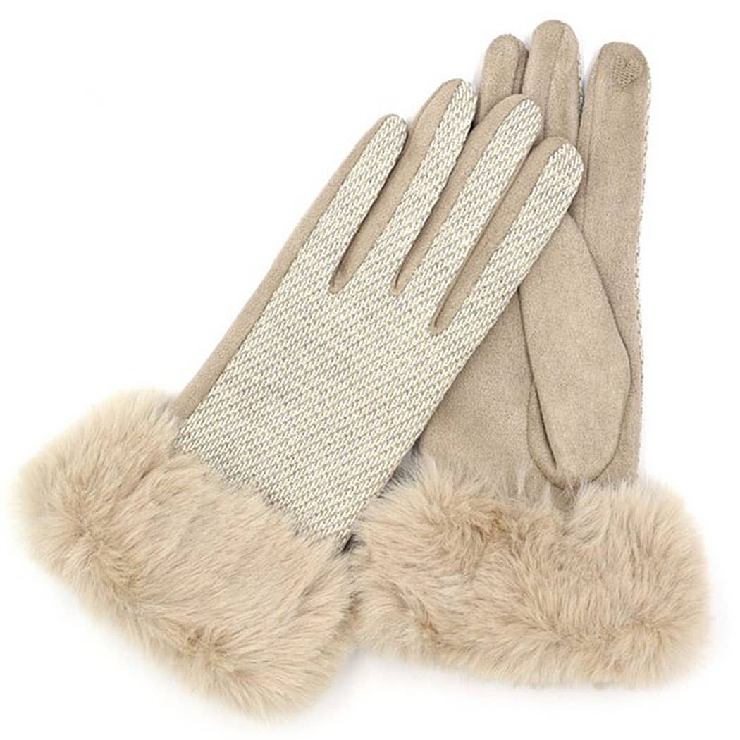 Faux Fur Cuff Mixed Color Smart Touch Gloves