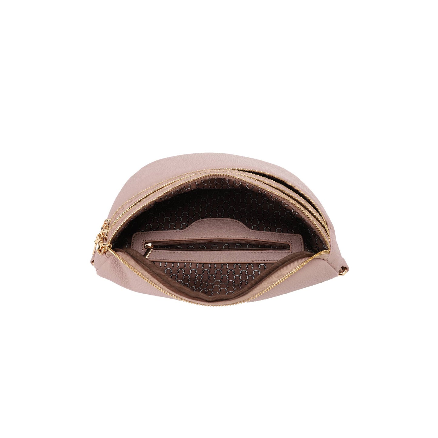 TINA TRIPLE ZIPPERED SLING BAG WITH PRINTED STRAP
