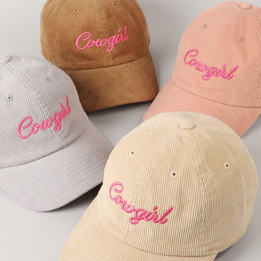 Cowgirl Text Solid Color Corduroy Baseball Cap