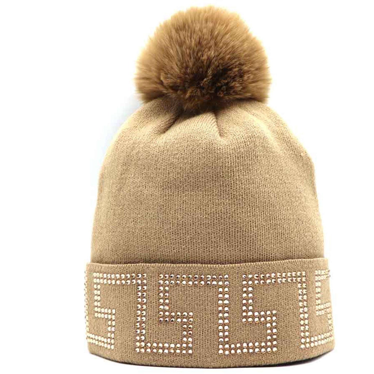 MAZE RHINESTONE POM POM BEANIES AT-522