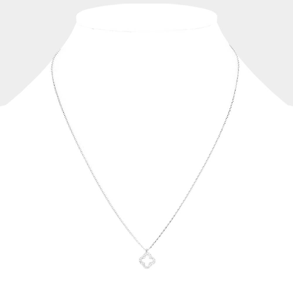 Secret Box _  Sterling Silver Dipped CZ Quatrefoil Pendant Necklace