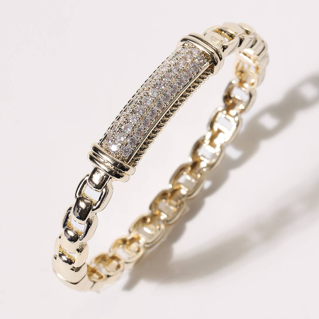 Gold CZ Pave Bar Link Bracelet