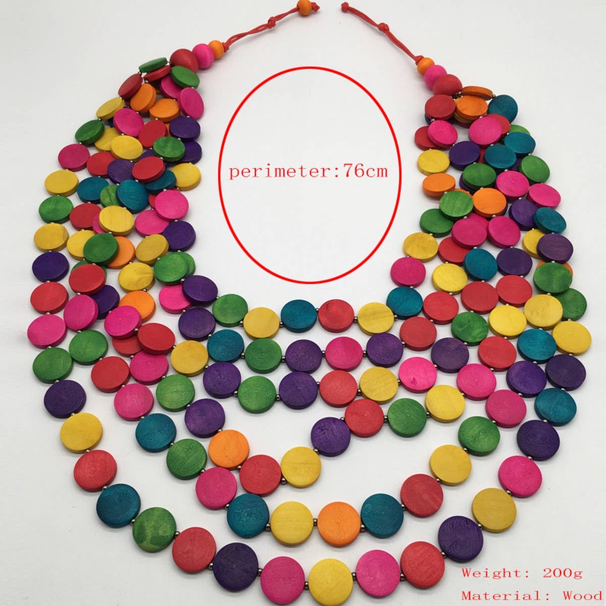 COLORFUL WOODEN DISC LONG MULTI-LAYER NECKLACE_CWMM4913