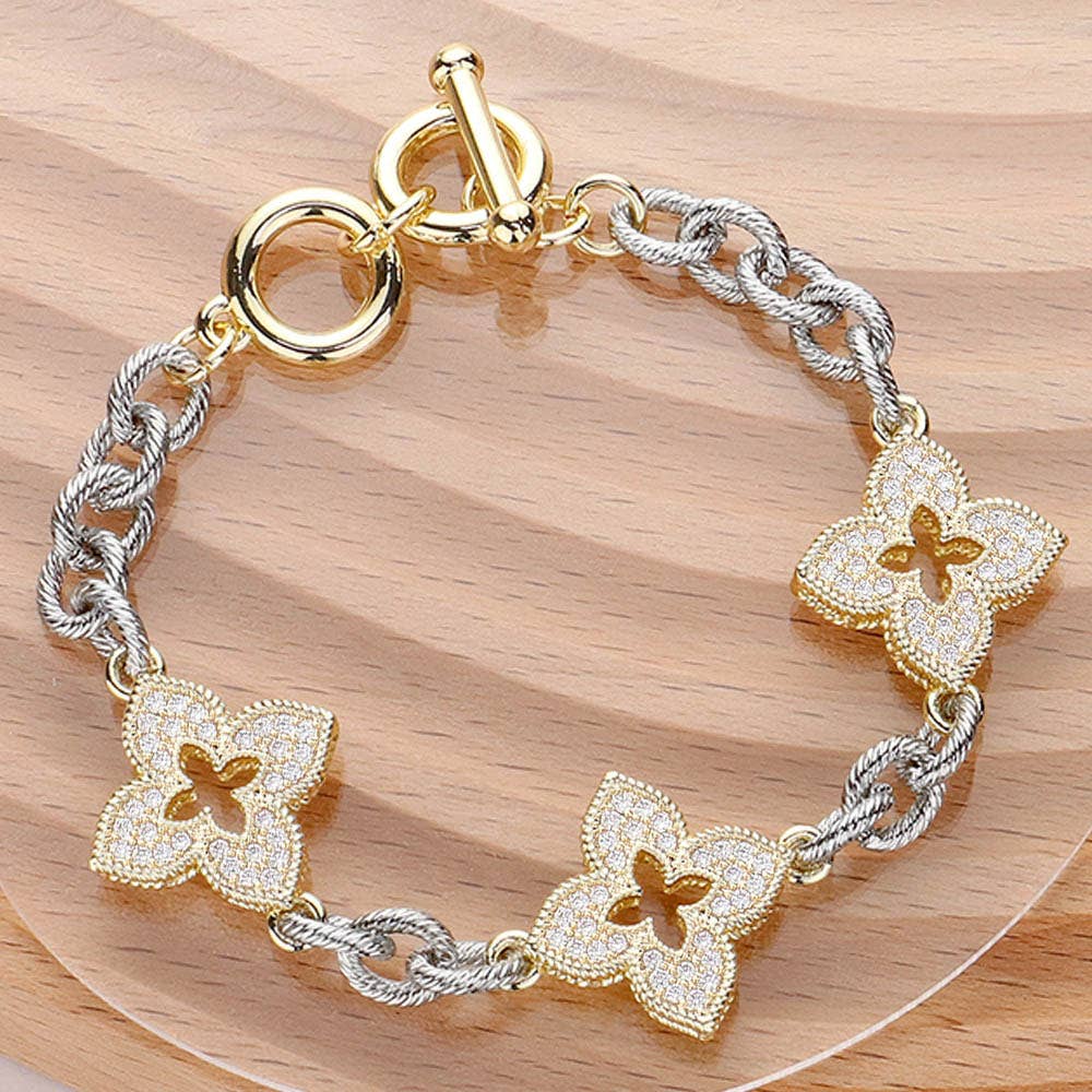 14K Gold Plated Mother Of Pearl Iris Pendant Link Toggle Bra