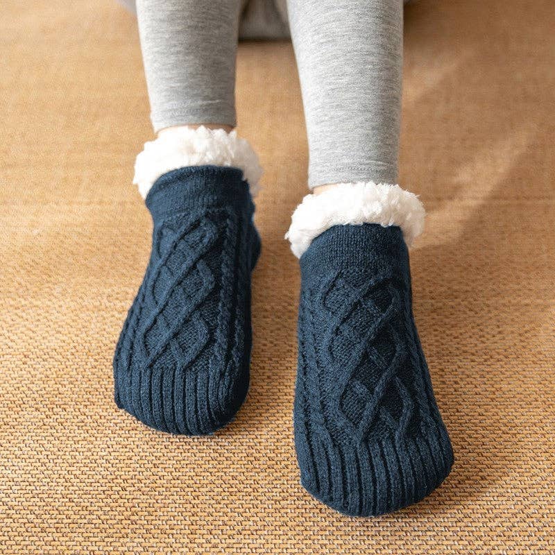 Adults Solid Color Knitted Fleece Lining Thick Warm Non-Slip Indoor Socks