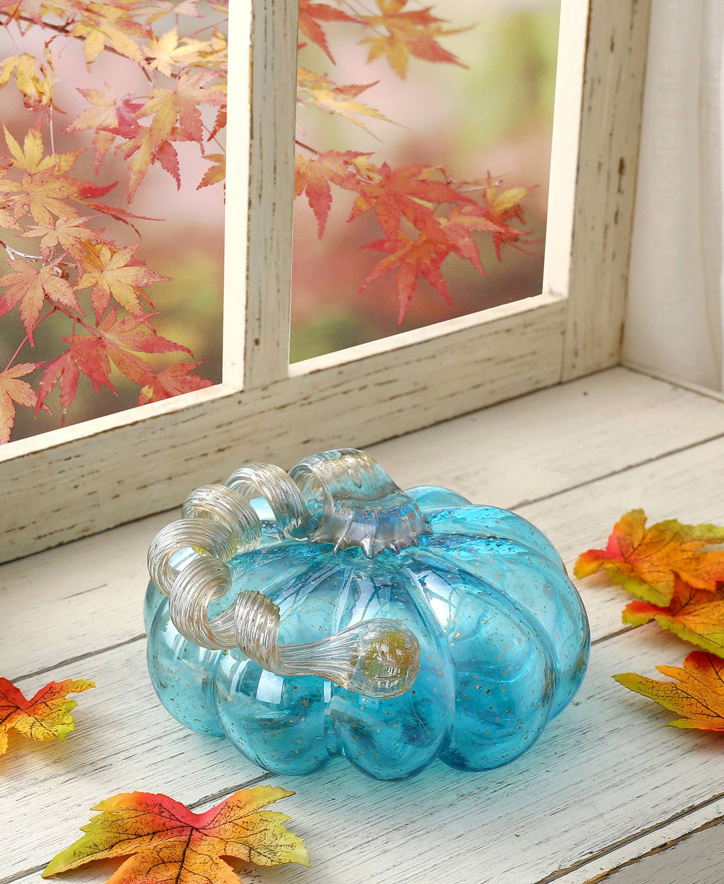6.75"D Blue Glass Pumpkin