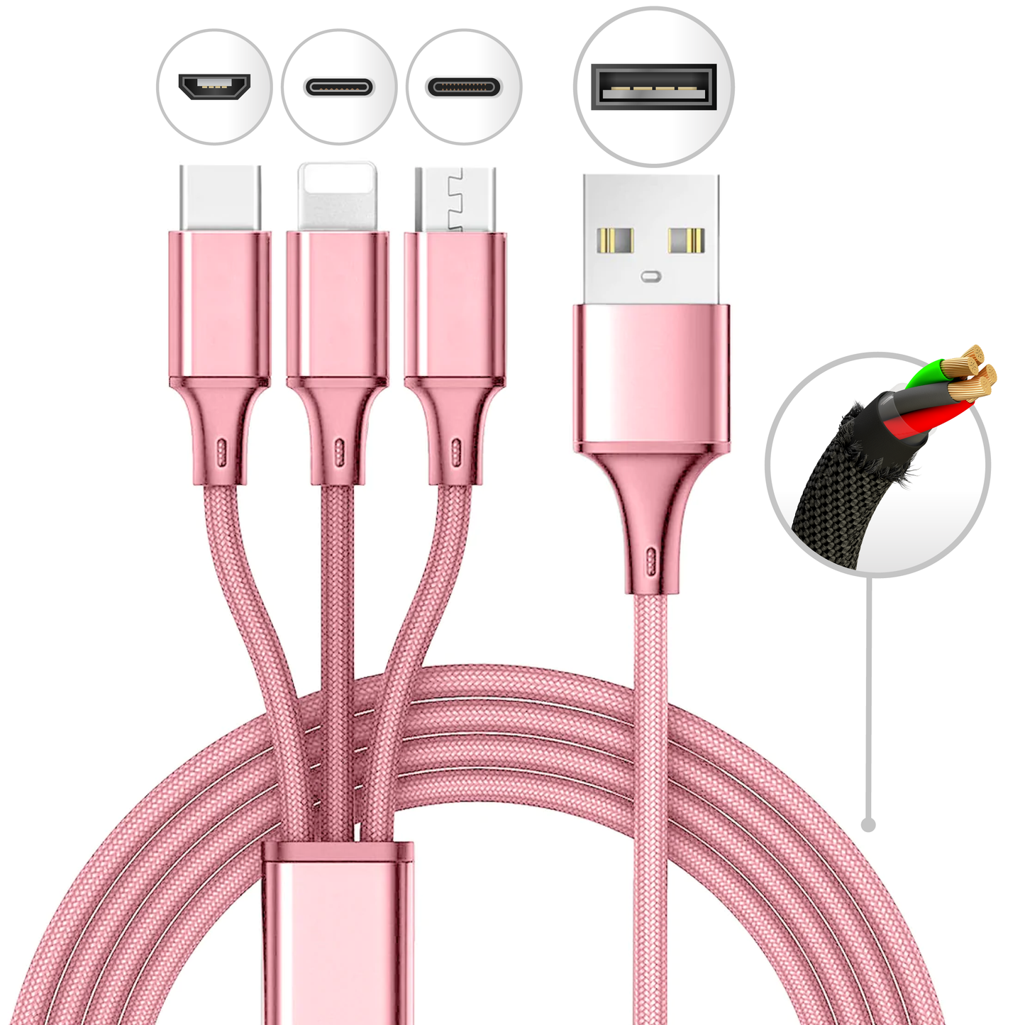 10 Foot 3 in 1 Refill Cable - Micro USB, Lightning, Type C