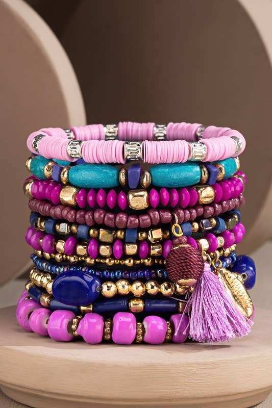 11 Layered Multi-Bead Bracelet with Tassel