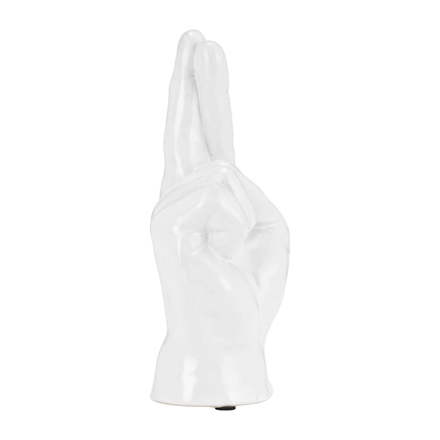 White 8 in. Ceramic Crossing Fingers Signal Hand Sculpture