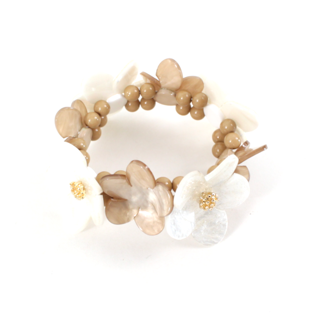 B26001 Bold Acrylic Flower Motif Beaded Stretch Bracelet