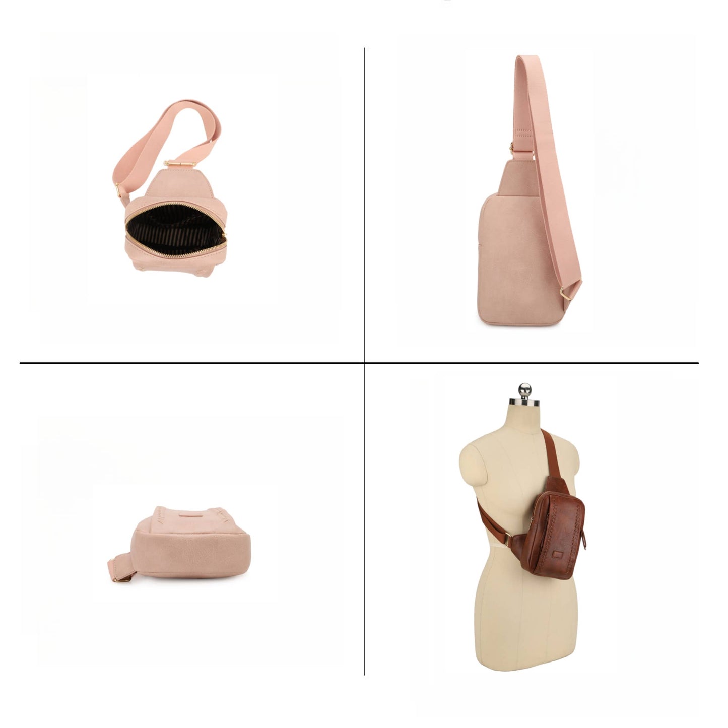 Edina Sling Bag with Zippered Pocket in Web Strap