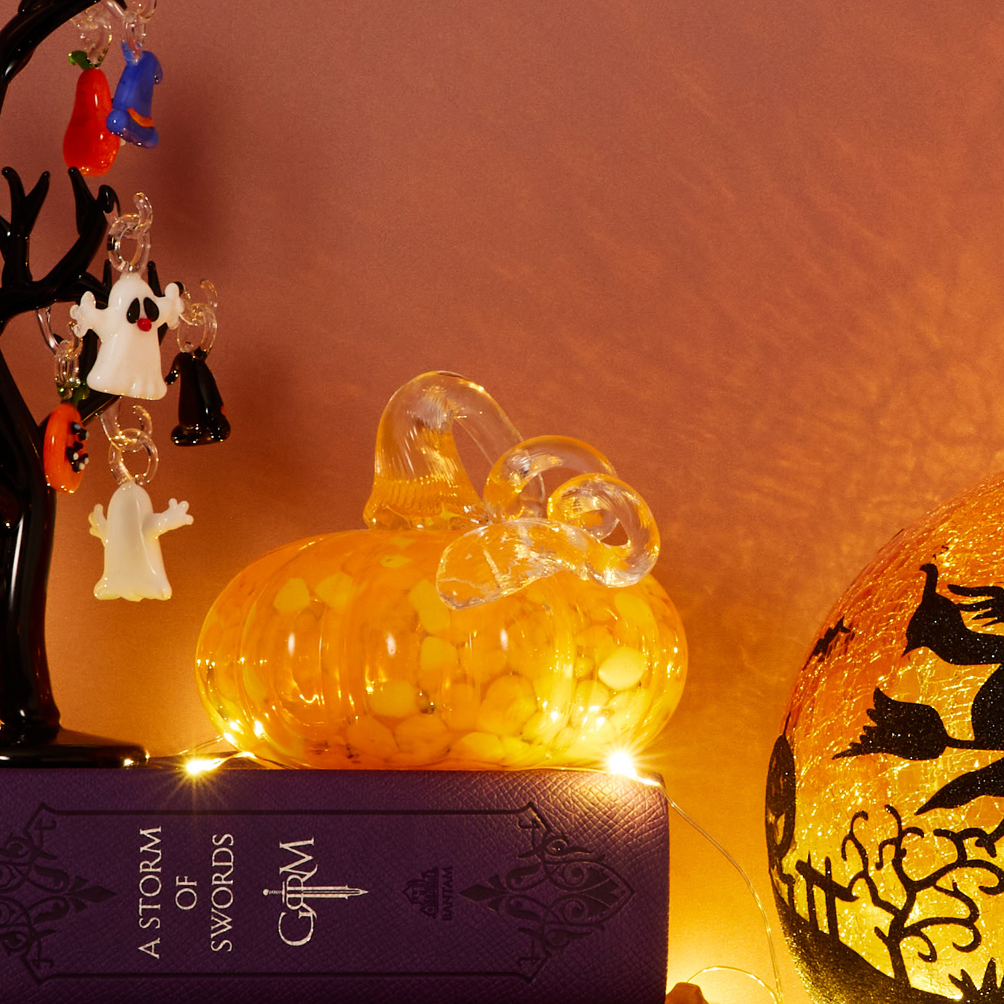 Light Orange & Yellow Glass Pumpkin - 4"