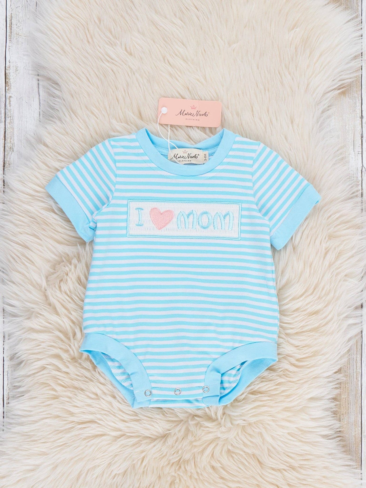I Love MOM Stripe Smocked Romper
