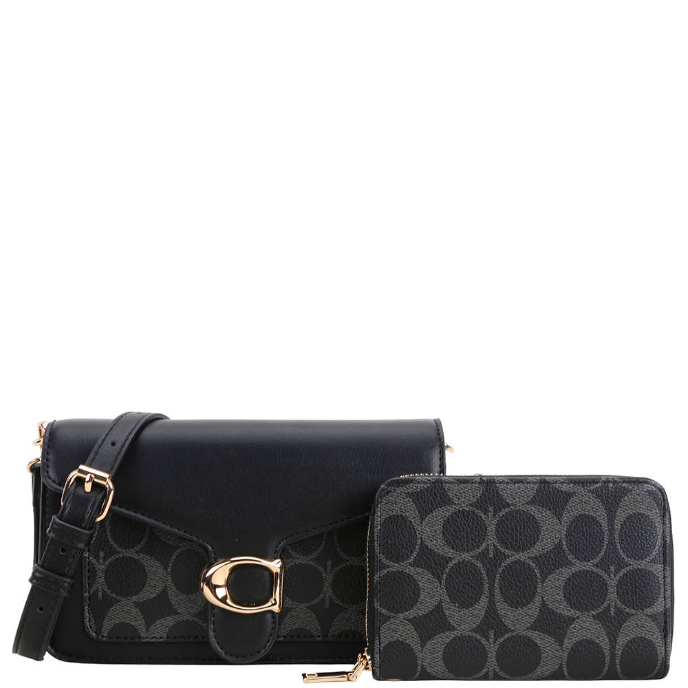 2IN1 OVAL PRINT CROSSBODY BAG W WALLET SET, QFT 1365A