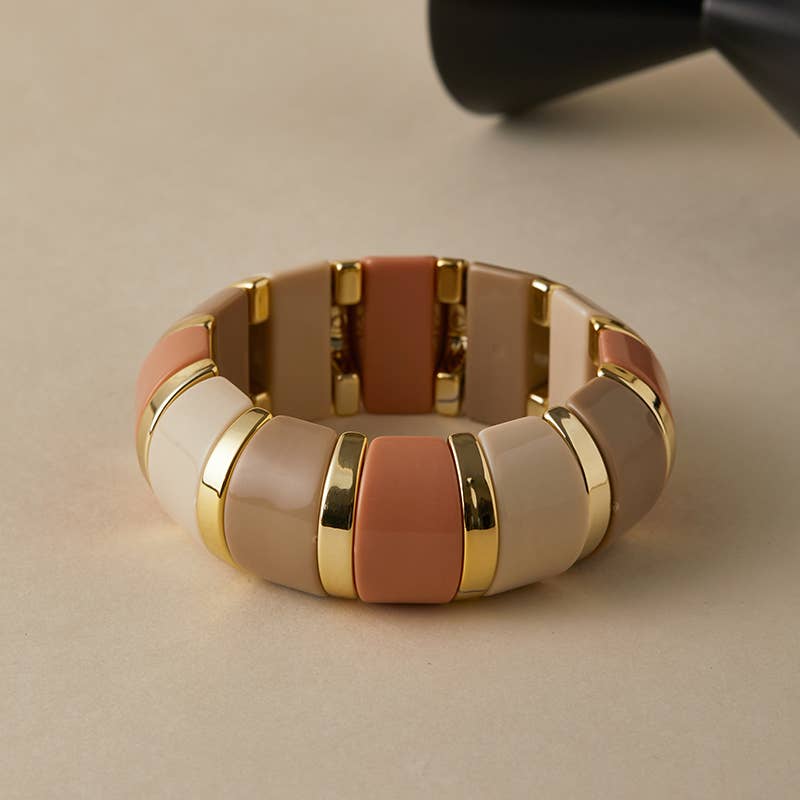 B26121 Bold Acrylic Rectangle Link Stretch Bangle Bracelet
