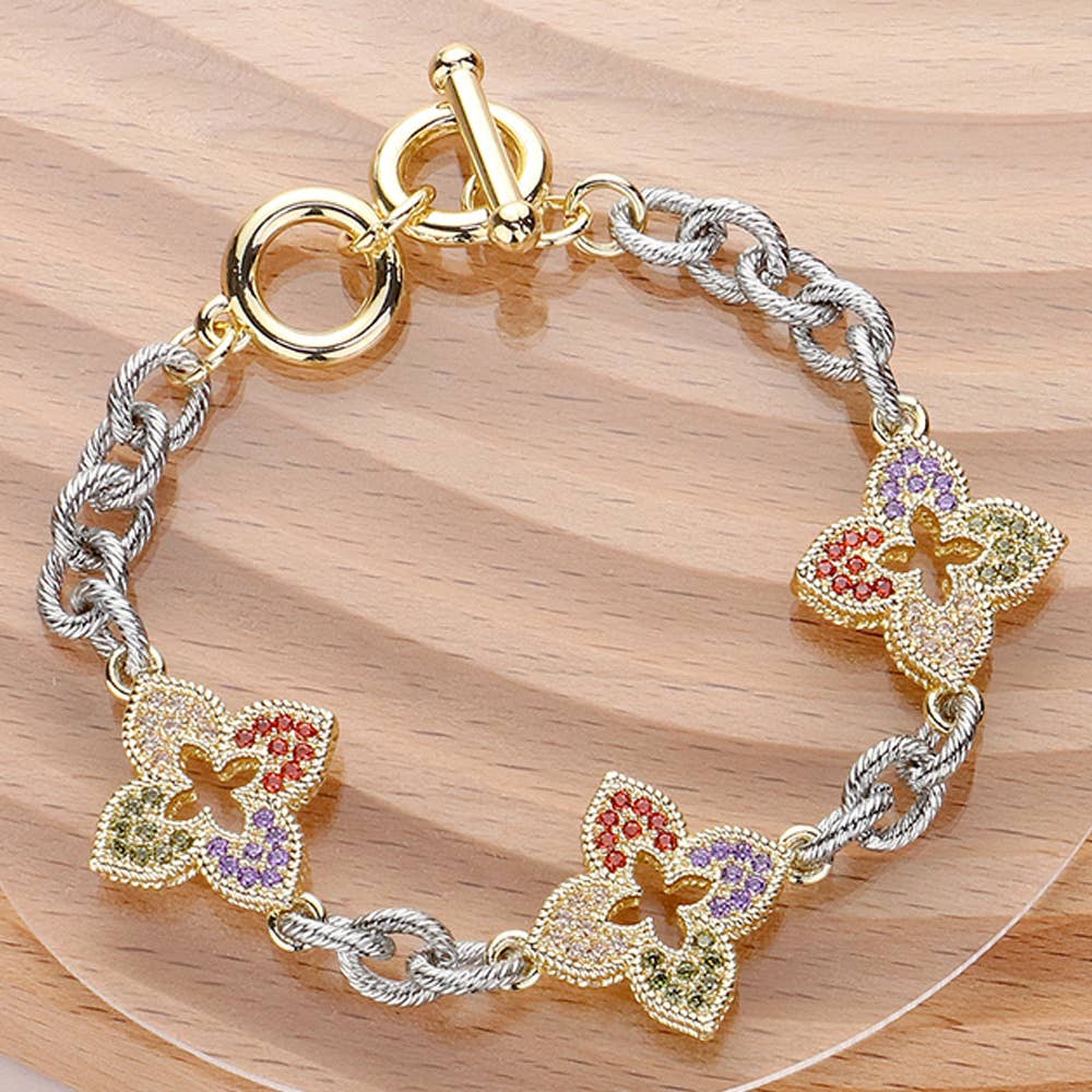 14K Gold Plated Mother Of Pearl Iris Pendant Link Toggle Bra