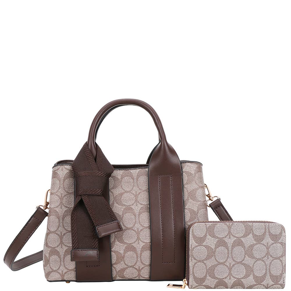 2IN1 OVAL PRINT HANDLE SATCHEL W WALLET SET, XFT 1293A