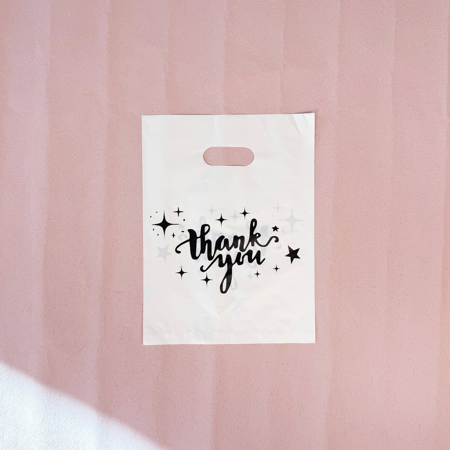 100pcs, White Thank You Stars Cut-out Handle PVC Gift Bag