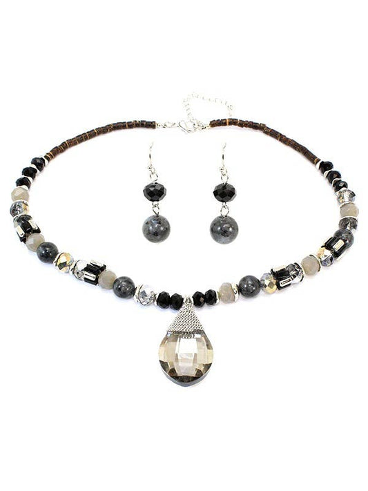 Natural Crystal Beads Necklace Earring Set