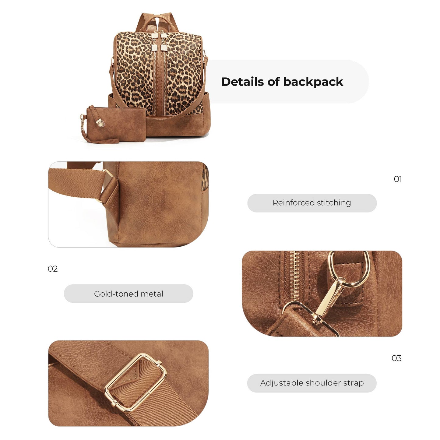 PU Checkered Backpack with Wristlet Pouch