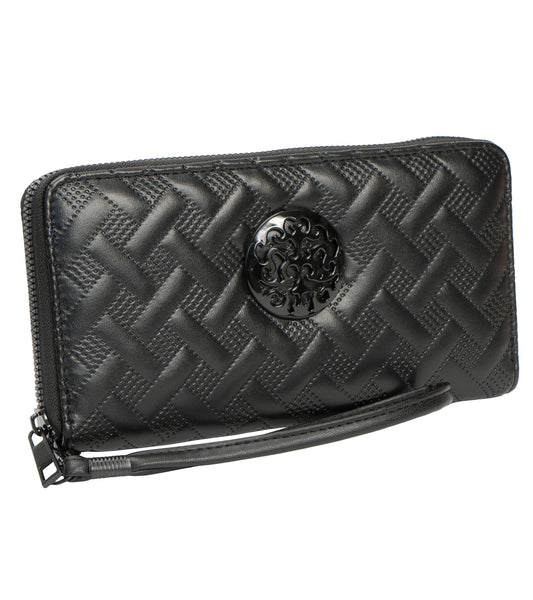 Rebecca & Rifka Smooth Basket Weave Quilt Medallion Zip Wristlet Wallet