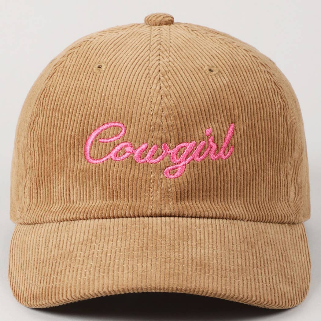Cowgirl Text Solid Color Corduroy Baseball Cap