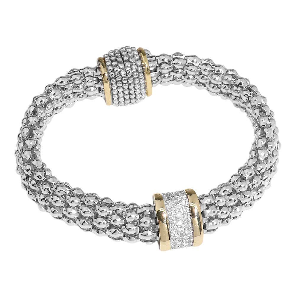 14K Gold Plated CZ Stone Paved Bar Pointed Magnetic Bracelet
