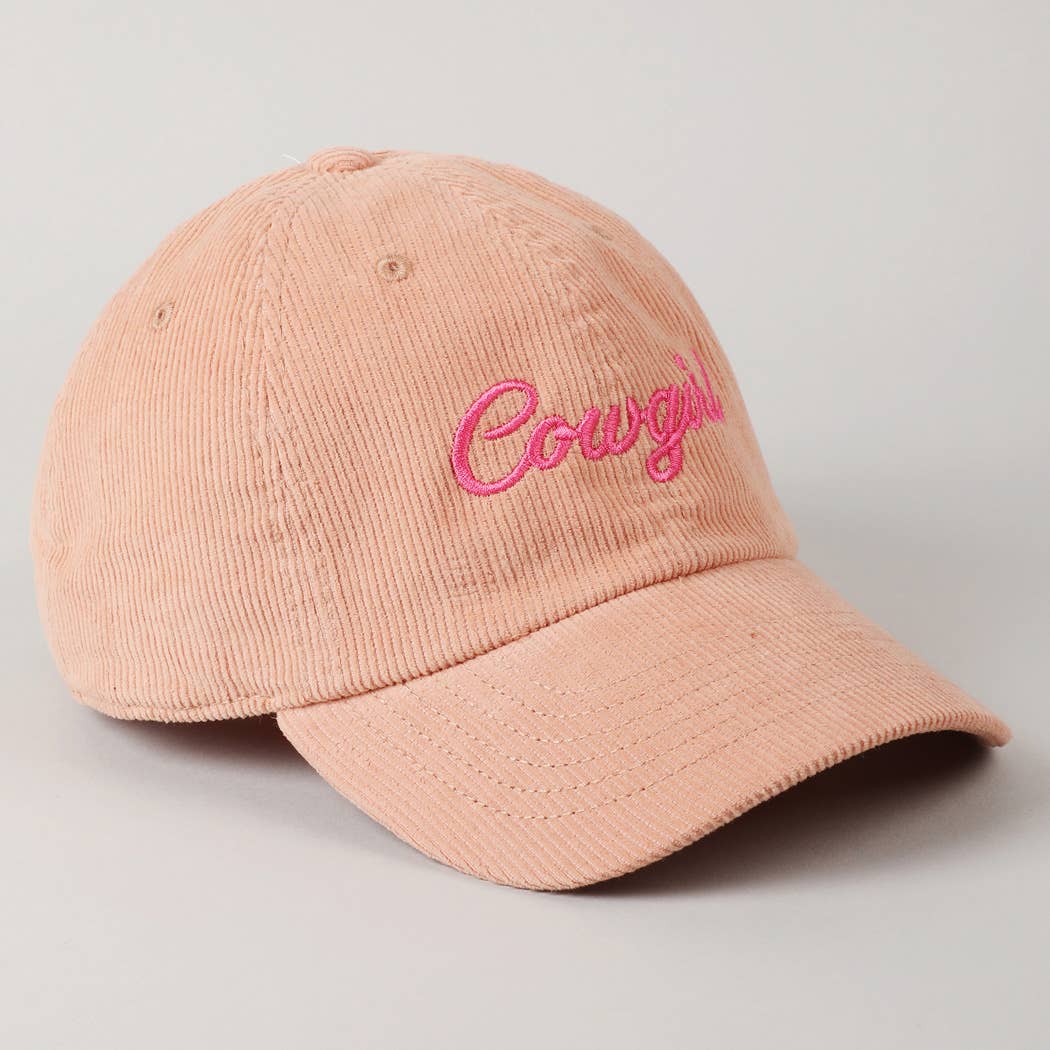 Cowgirl Text Solid Color Corduroy Baseball Cap