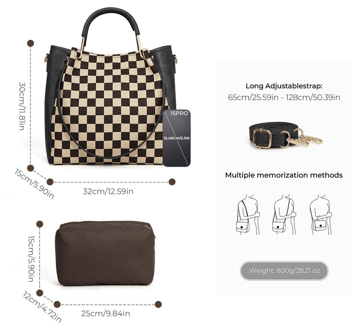 PU Checkered Handbag Tote Crossbody