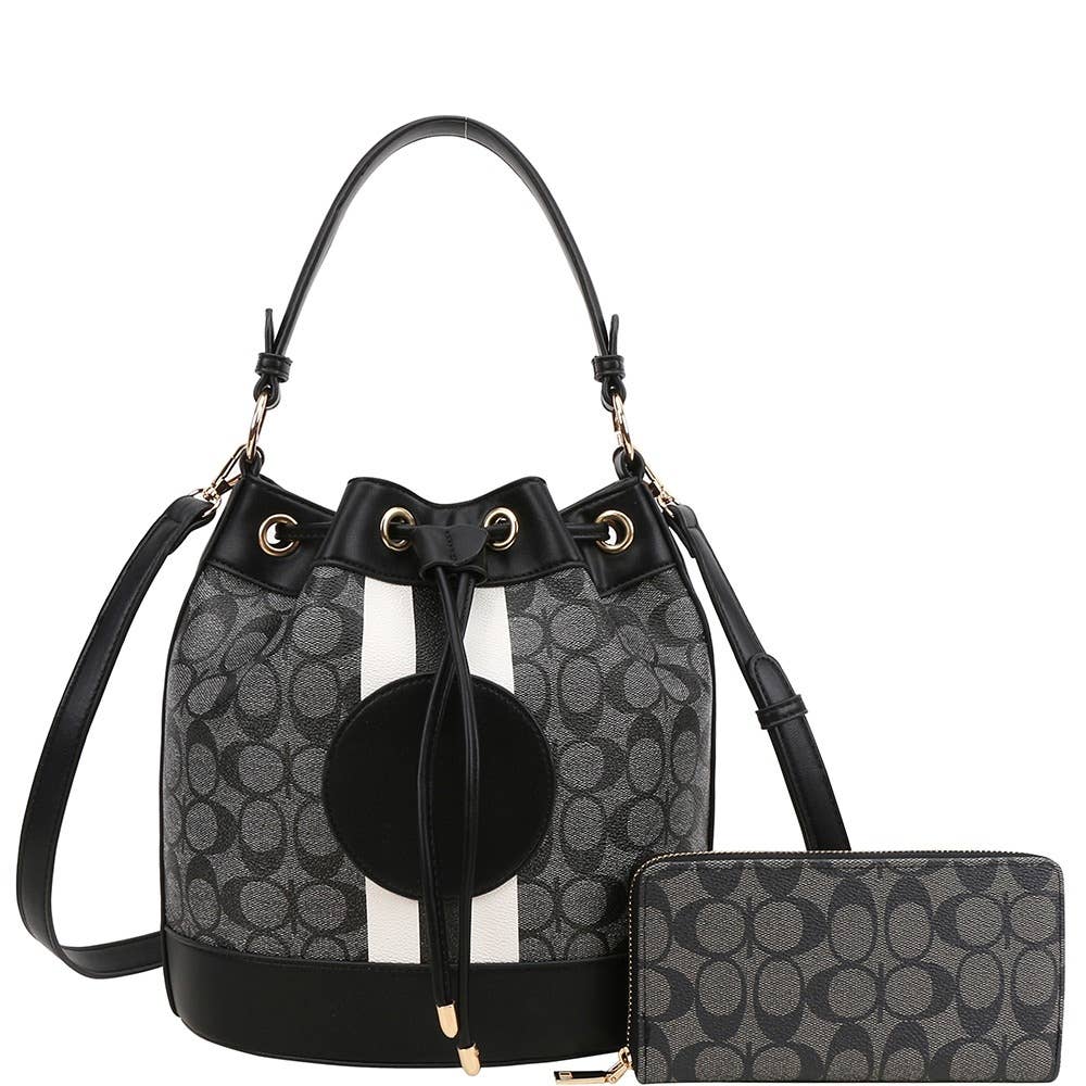 2 In 1 Oval Print Bucket Bag Set