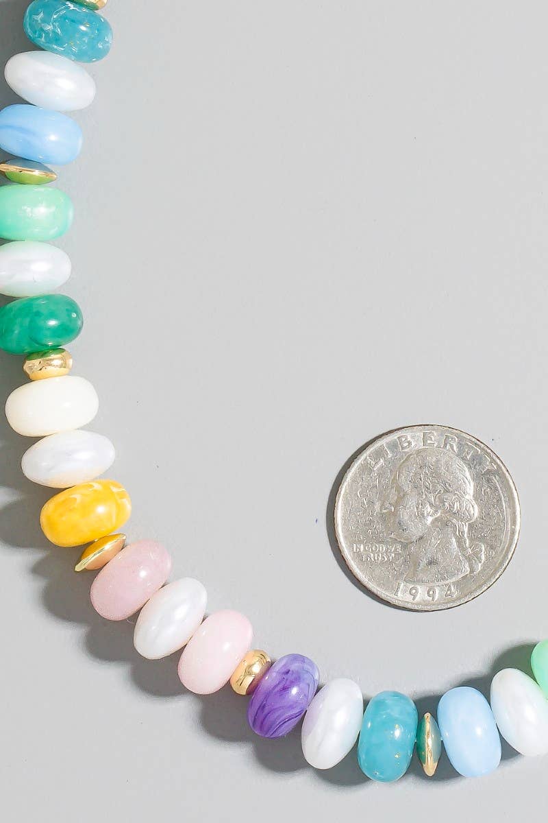Mixed Pearl And Marble Resin Disc Beaded Necklace