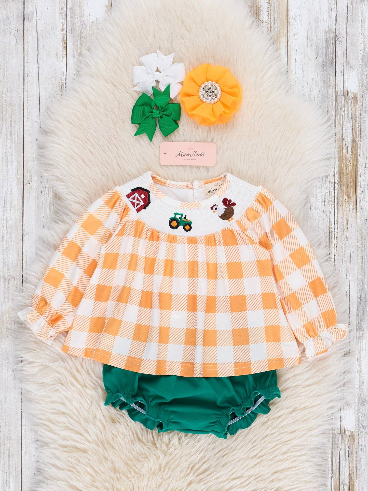 Down on the Farm Smocked Gingham Bloomers Outfit