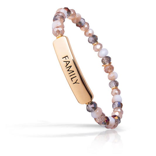 "Family" Beaded Bracelet - Gold / Tan
