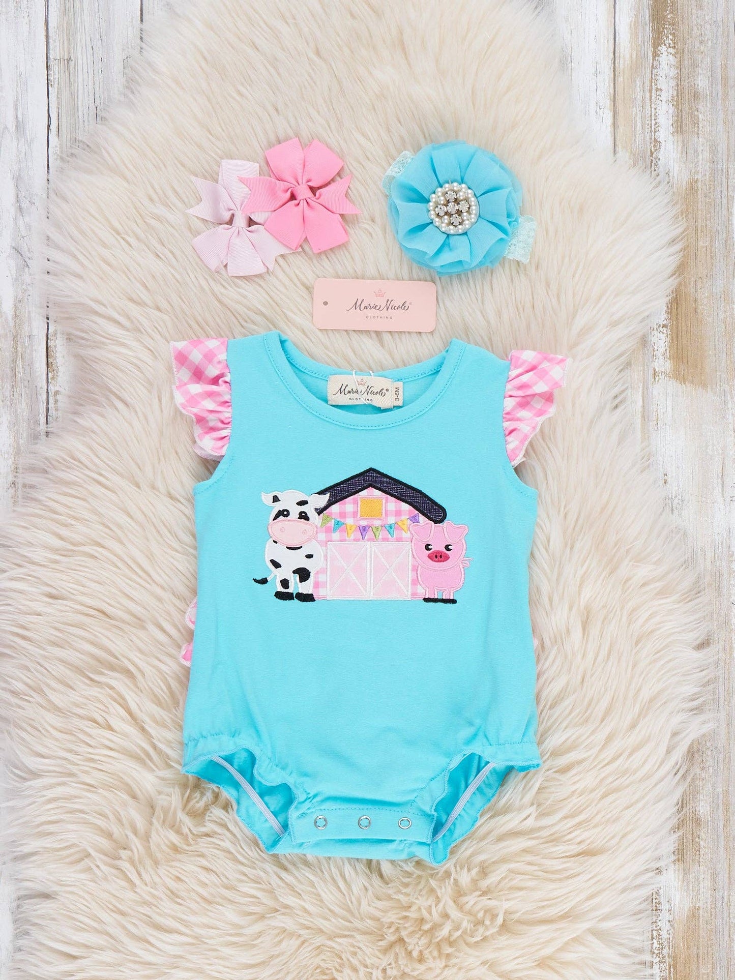 Gingham Farmhouse Embroidered Ruffle Bubble
