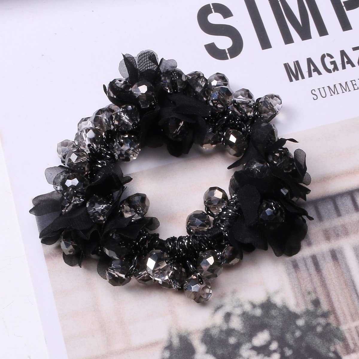 Cute Crystal Heart Organza Elastic Hair Tie_CWAHA6862