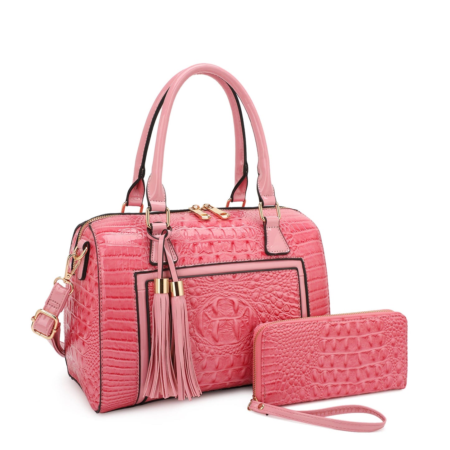 HOLLY  BOSTON BAG SET IN PATENT CROC  WITH WALLET