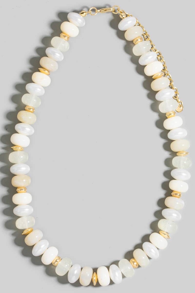 Mixed Pearl And Marble Resin Disc Beaded Necklace
