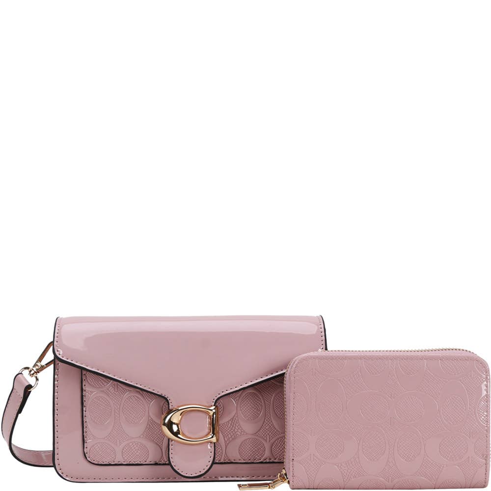 FAUX LEATHER MONOGRAM PATTERN BUCKLE CROSSBODY BA, QP 1365A