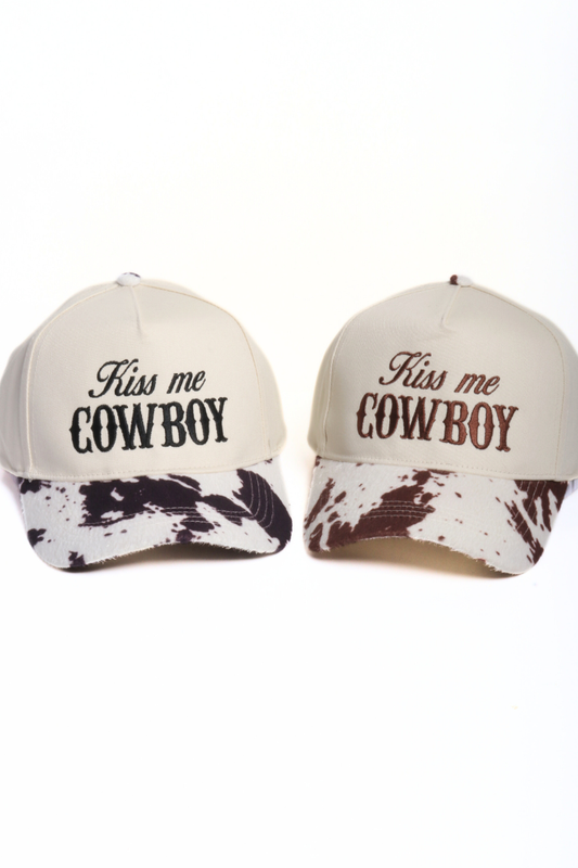Western KISS ME COW BOY Animal Print Brim 5 Panel Cap