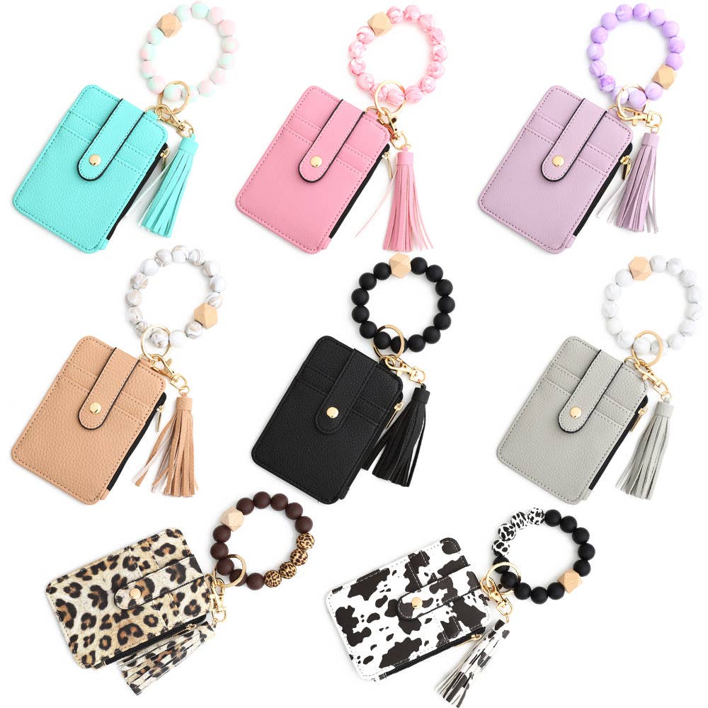 Multi-Colored Leopard Print Bracelet Card Slot Keychain