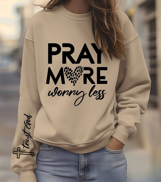 Leopard Pray More Worry Less Christian Sweatshirts & Tees  