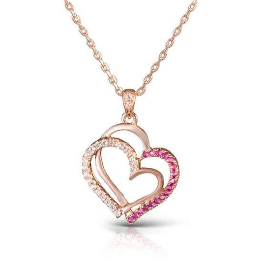 Linked Heart Necklace - Rosegold/Pink