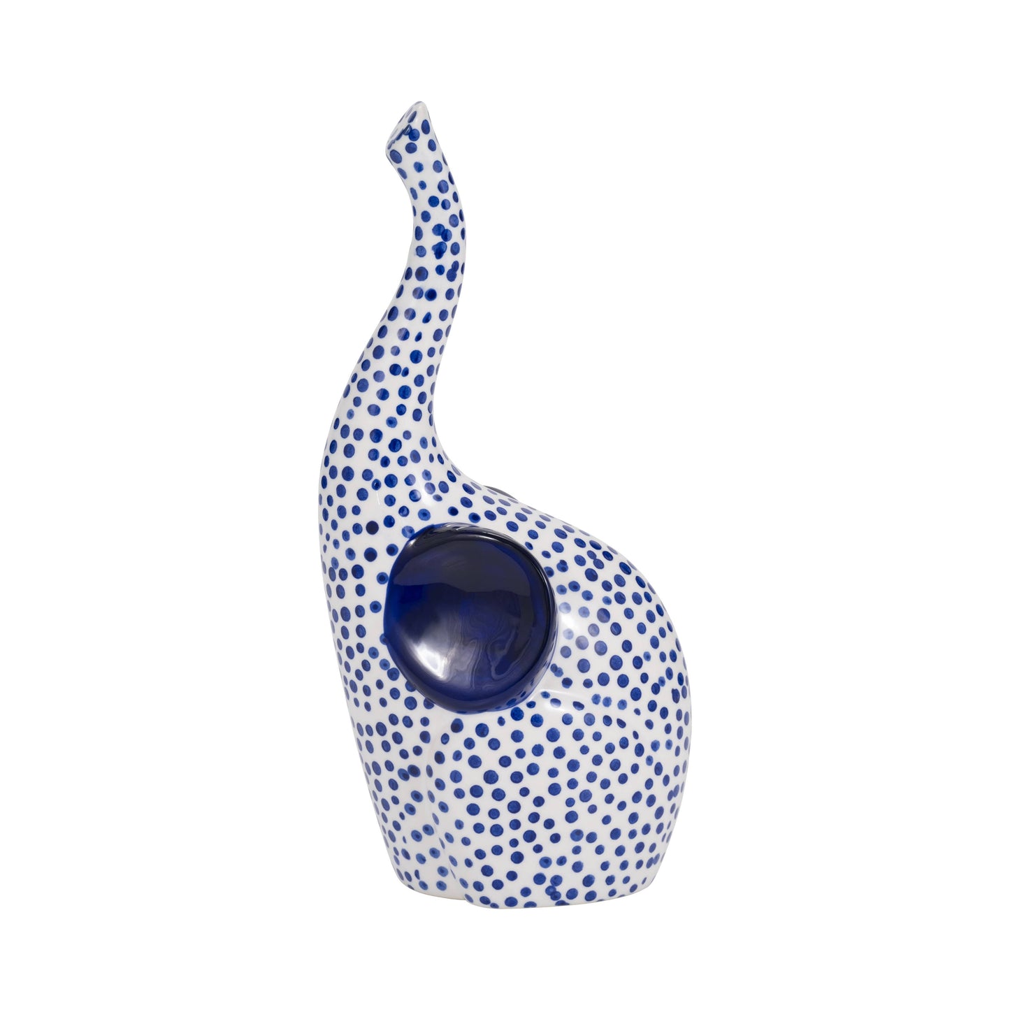 Ceramic Hand Stamped Elephant Figurine - Blue, 11 in.