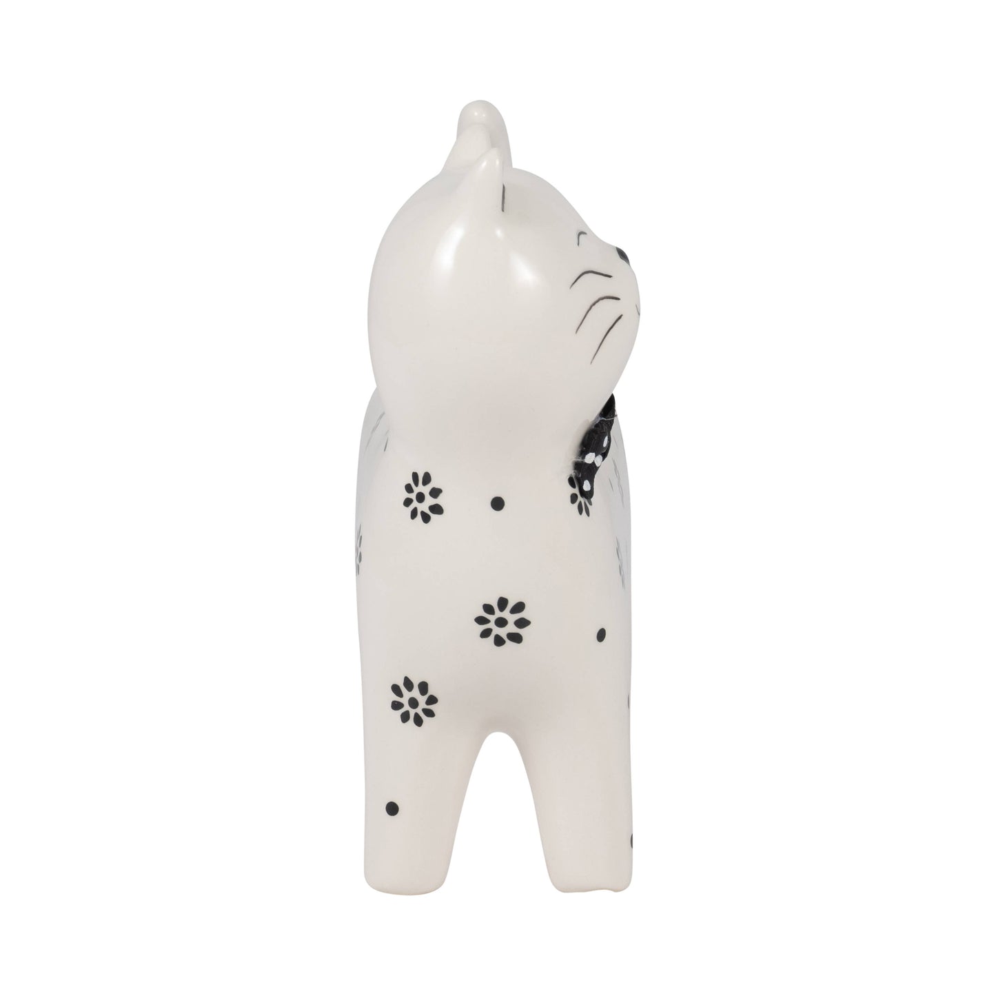 Ceramic Daisies Cat with Bowtie Figurine - White, 7 in.